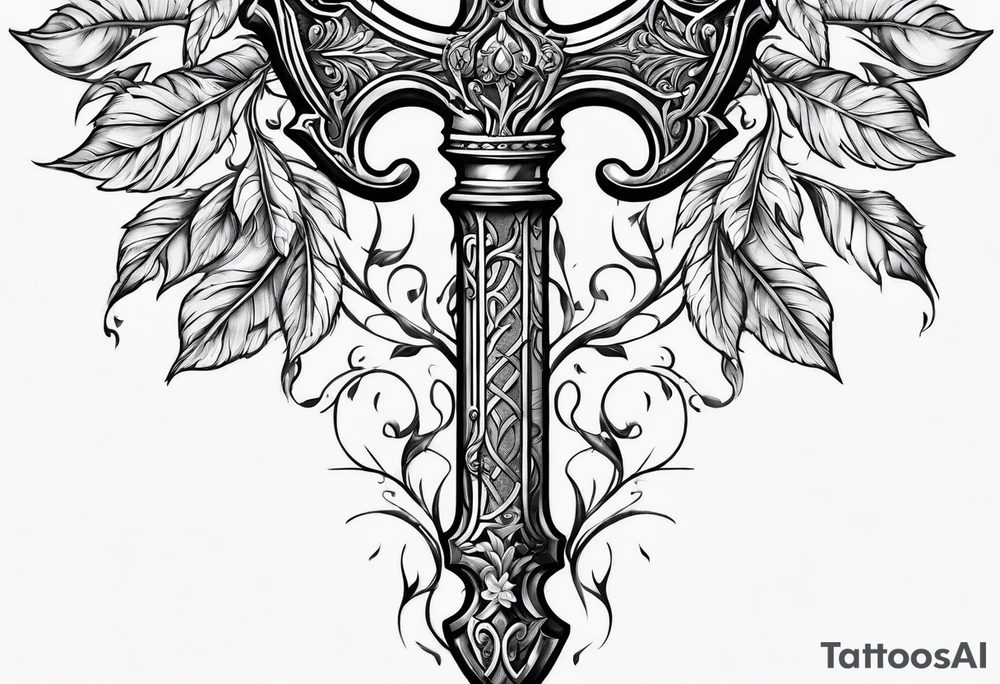 Leafy vines with sword tattoo idea