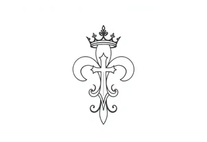 a flor de lis with a crown and a cross inside the flor de lis tattoo idea