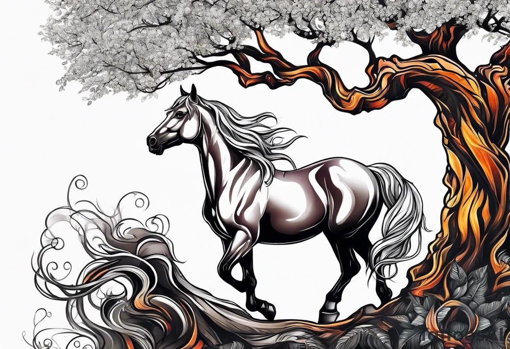 Realistic Horse and Yggdrasil tree tattoo idea