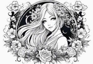 Anime ghost surrounded by flowers, forearm or wrist tattoo tattoo idea