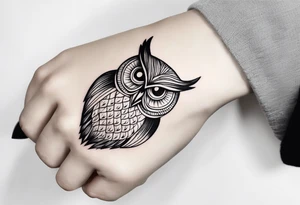 a long unique small feminine leaftattoo with owl on the wrist tattoo idea