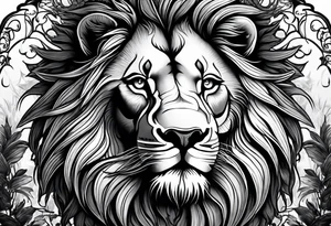 lions face transposed into a dark forest tattoo idea