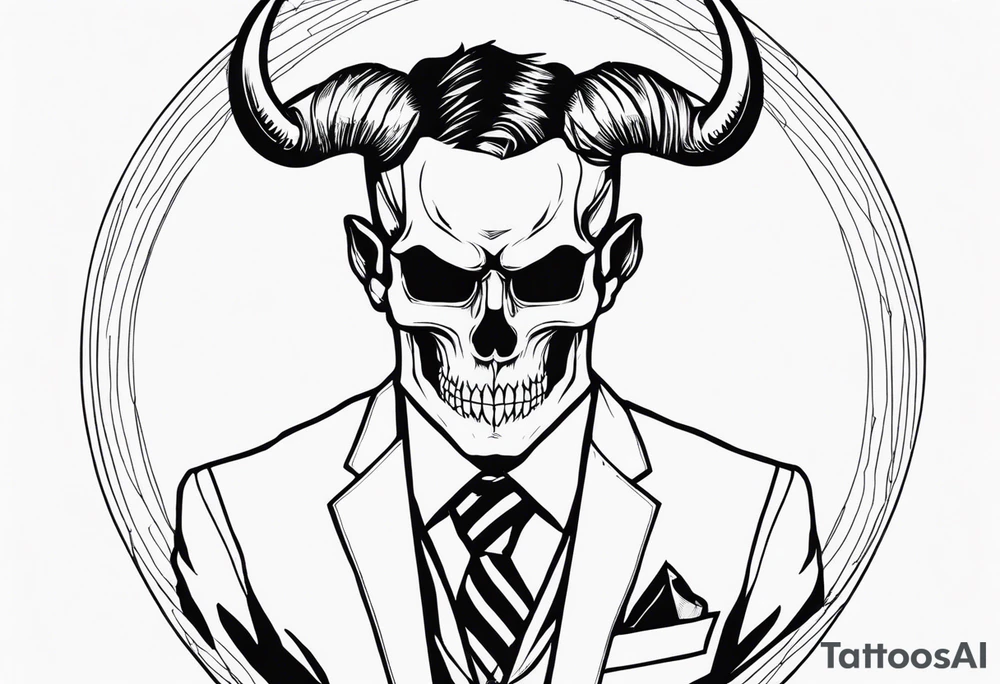 the devil wears a suit and tie writing with a skull, small tattoo idea