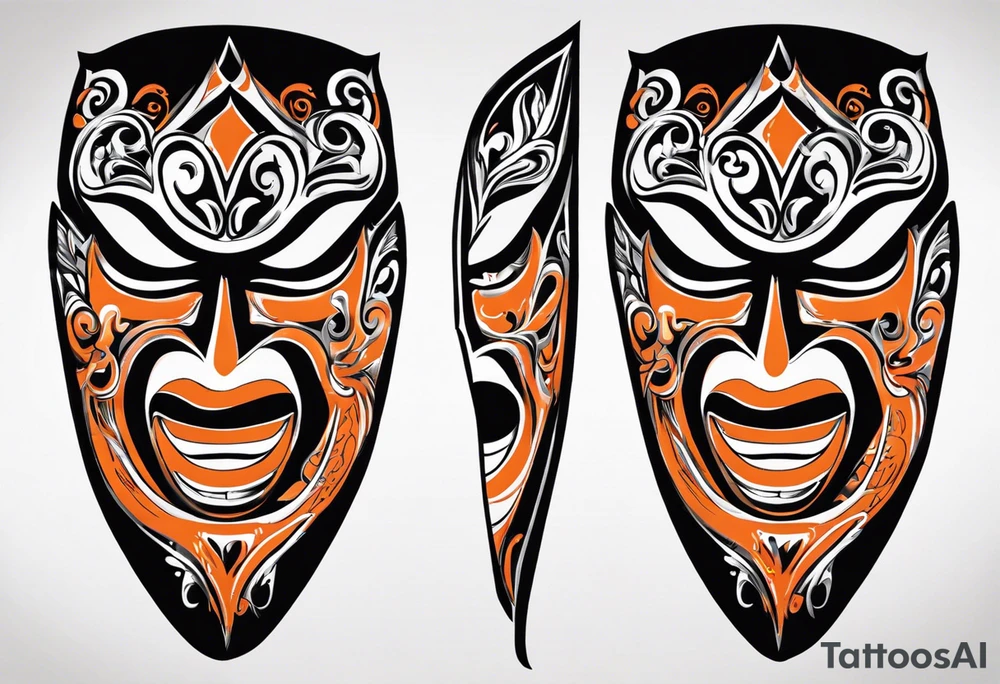 Laughing mask that is orange and black tattoo idea