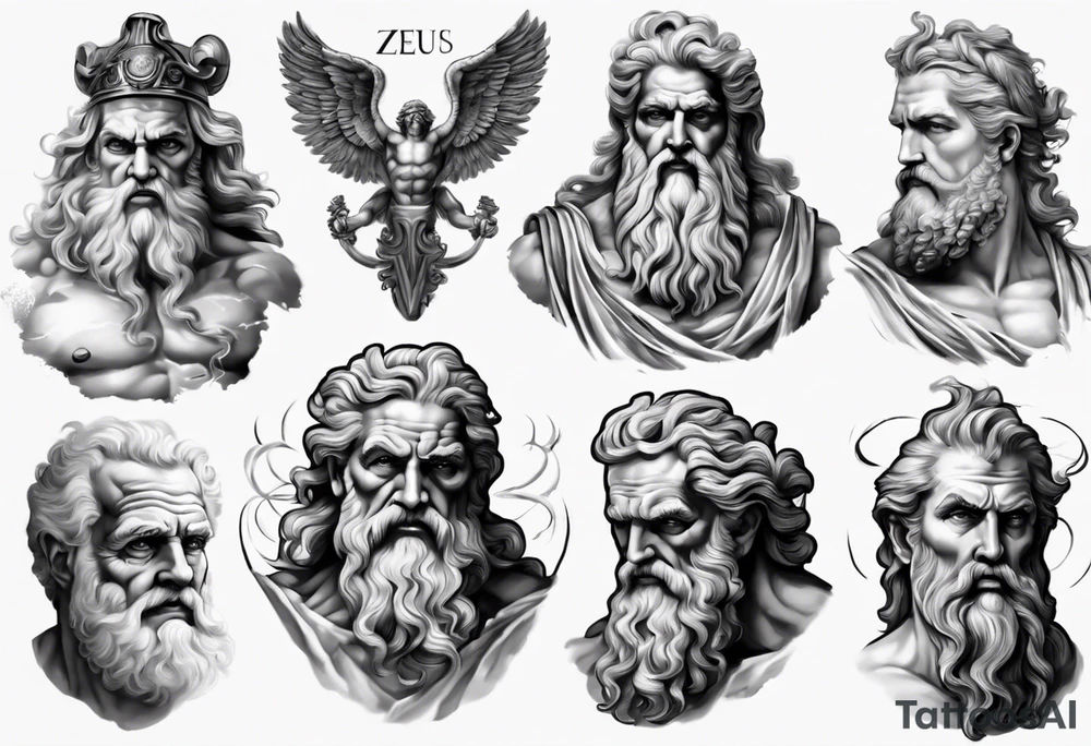 realistic zeus greek mythology tattoo idea