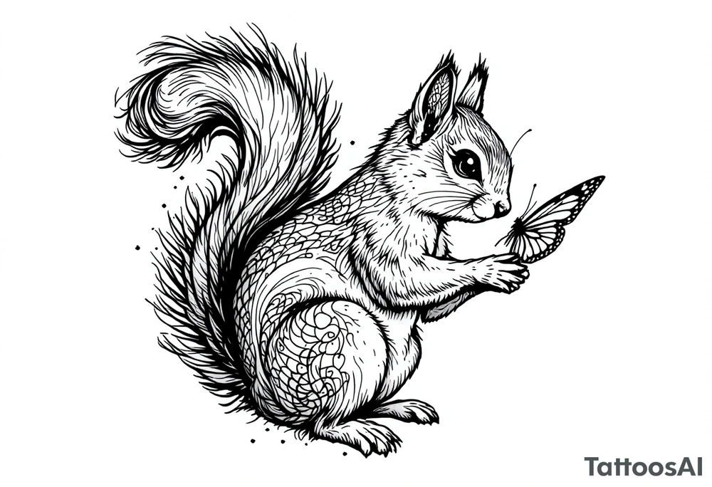 A squirrel holding a butterfly tattoo idea