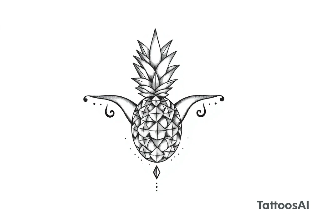 Design around a vagina and anus using a  pineapple with diamonds  and magestic, crown, vagina, anus, pubic tattoo idea