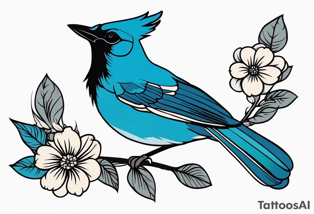 Steller’s Jay bird with flower tattoo idea