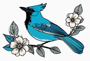 Steller’s Jay bird with flower tattoo idea