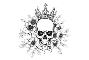 Hourglass with detailed beautiful gothic boho flowers on vine and skull with gorgeous crown tattoo idea