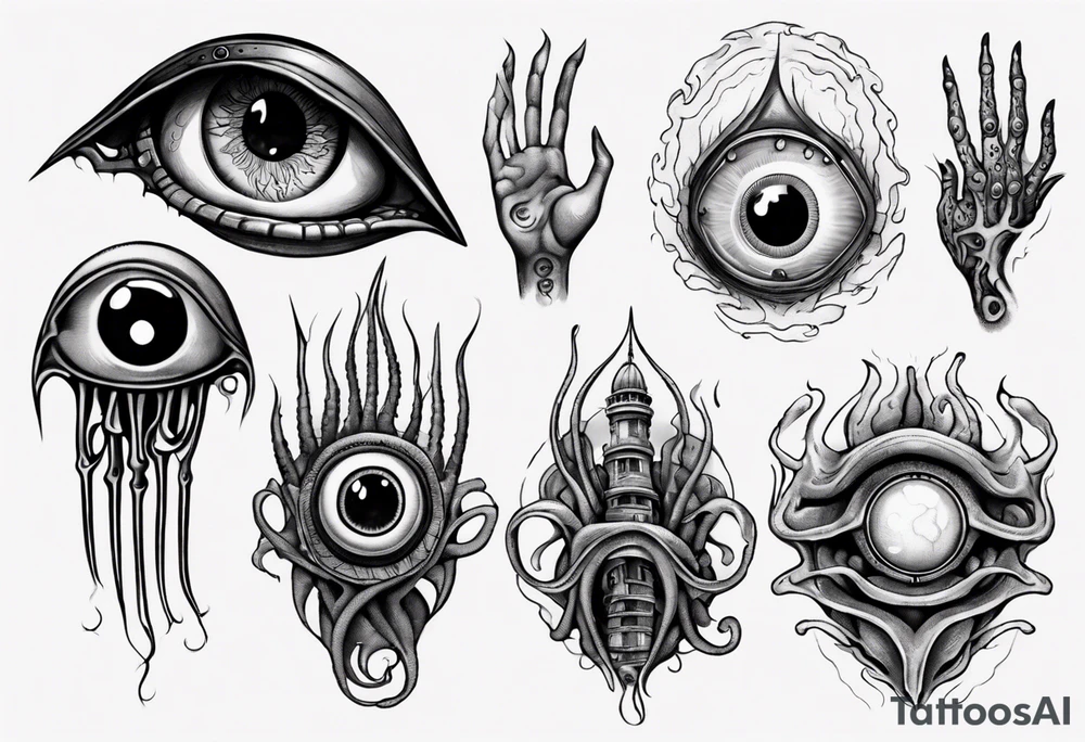 lovecraft themed eye on hand , tentacle on forearm tattoo idea lovecraft themed eye on hand , tentacle on forearm tattoo idea