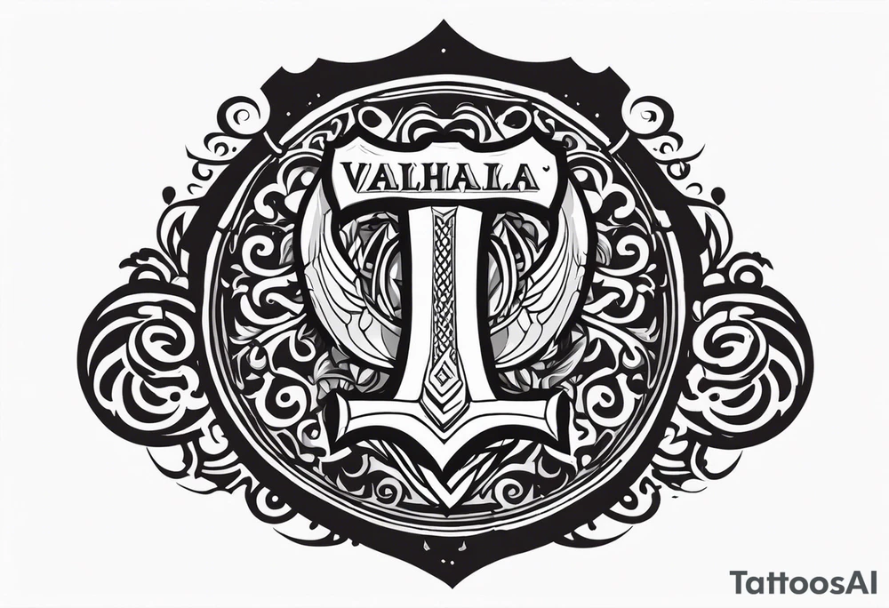 Valhalla round shield dark cloud axe tattoo idea