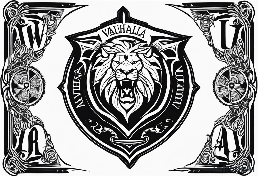 Valhalla sword shield lion dragon tattoo idea