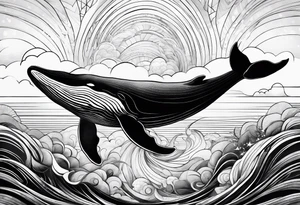 Whale ascending towards light tattoo idea