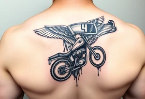 Dale Earnhardt car on it with the year 1958 - 2021 intertwined with a motorcycle on it with guardian angel wolves tattoo idea
