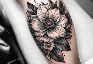 flowers on knee cap with leaves tattoo idea