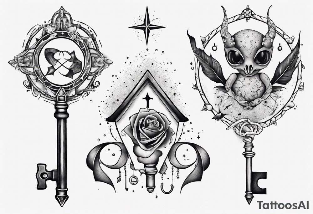 Matching tattoos with key and home in cancer horoscope tattoo idea