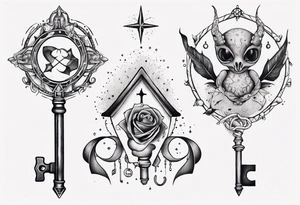 Matching tattoos with key and home in cancer horoscope tattoo idea