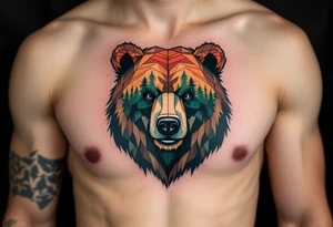 A geometric-style bear in forest colors with “Papa Bear” etched into the fur. tattoo idea