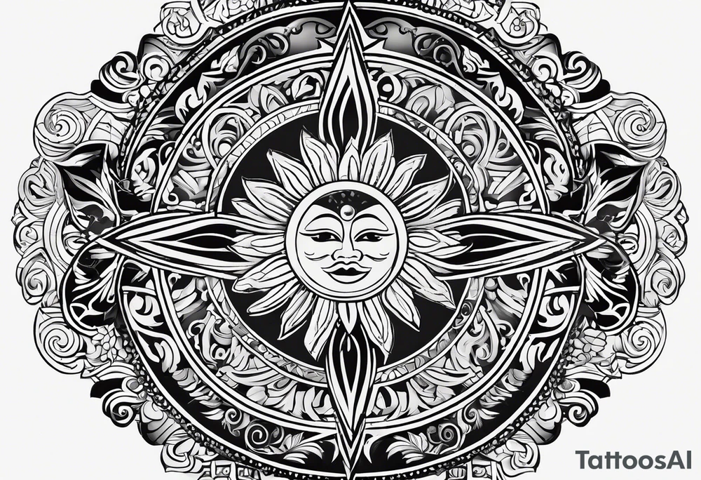 Filipino sun, Filipino Polynesian style, surname Reyes Espina, not vulgar, family crest round shape that looks good on a wrist or bicep, not traditional American tribal, family, love, not intricate or gaudy tattoo idea