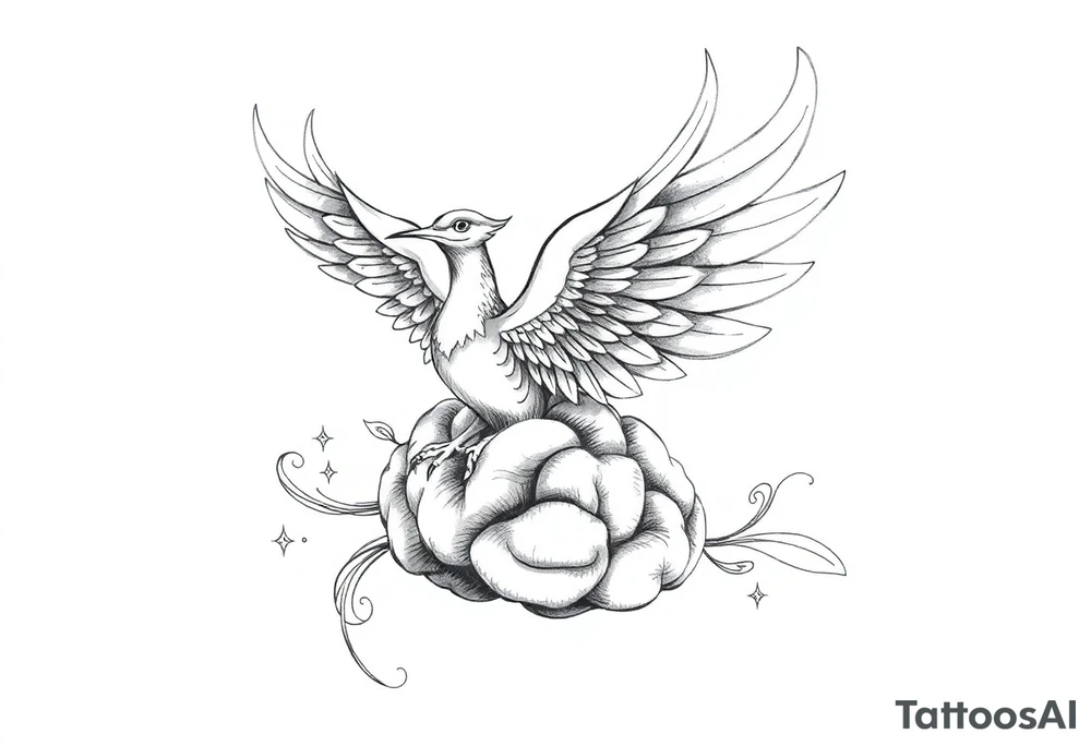 phoenix flying out of a brain tattoo idea