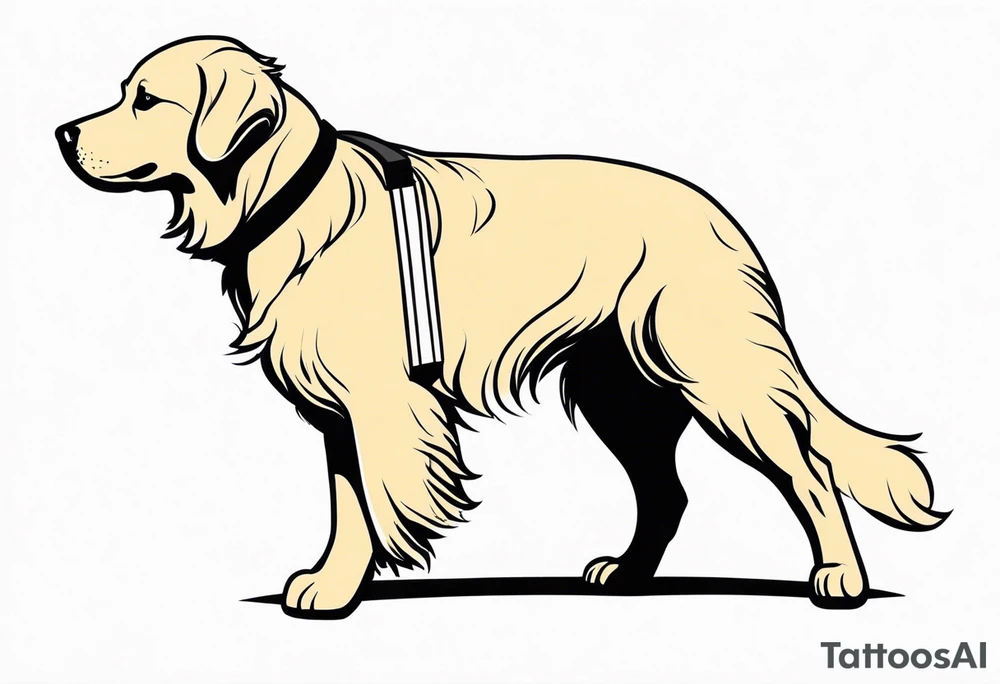 a golden retriever in a kimono full body view wearing a black karate belt tattoo idea