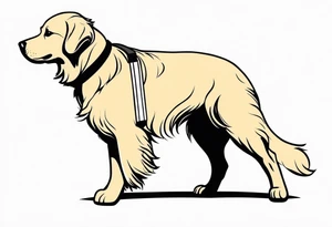 a golden retriever in a kimono full body view wearing a black karate belt tattoo idea