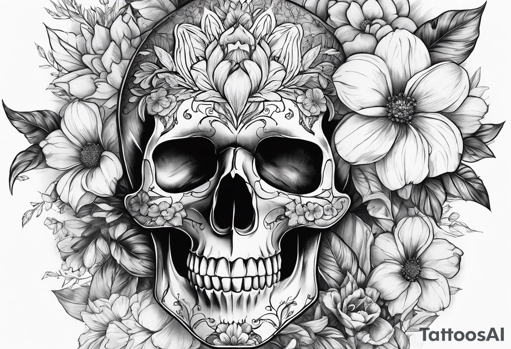 SKULL FULL FACE WITH FLOWER tattoo idea