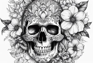 SKULL FULL FACE WITH FLOWER tattoo idea