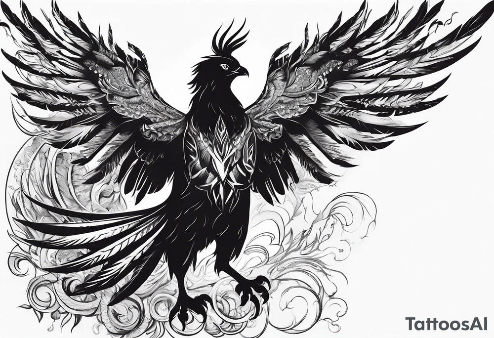 phoenix warrior silhouette with weapons tattoo idea