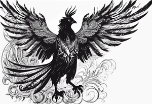 phoenix warrior silhouette with weapons tattoo idea