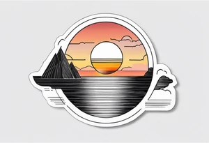 A fine line, black polaroid with the image of a sunset by the sea tattoo idea