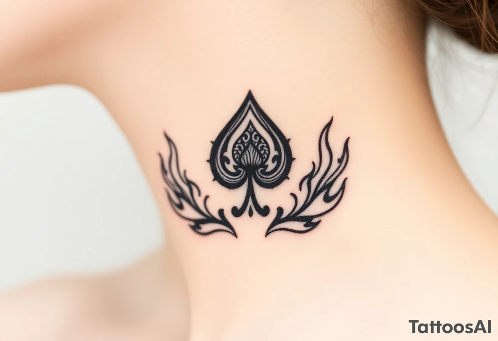 Q of spades surrounded by flames tattoo idea