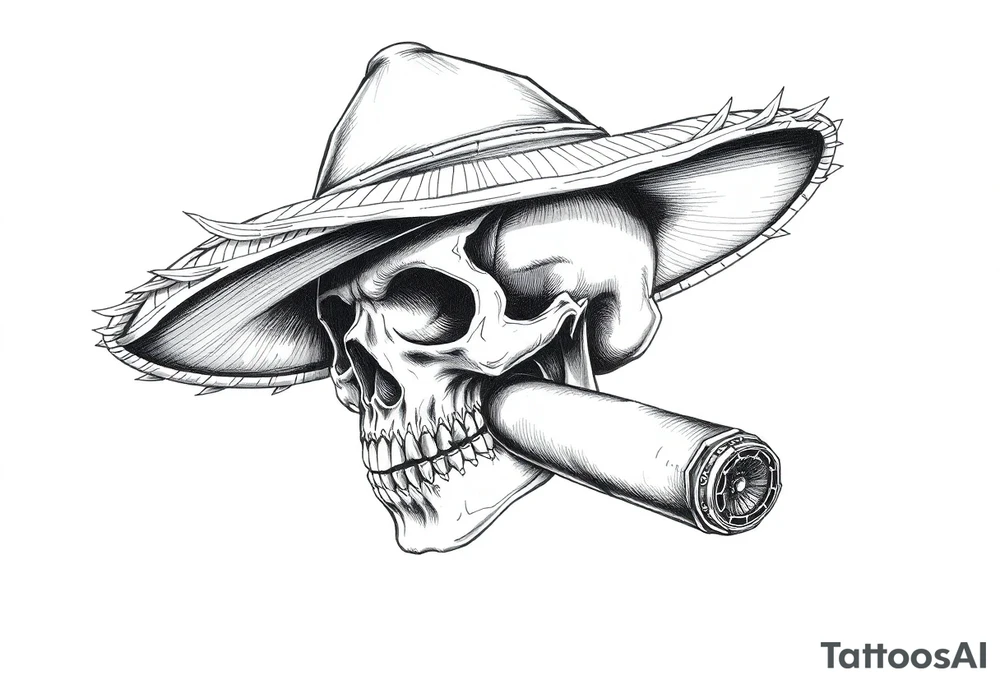 skull with sombrero, big cigar, tattoo idea