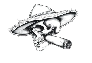 skull with sombrero, big cigar, tattoo idea