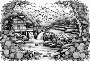 flowing river of coins tattoo idea