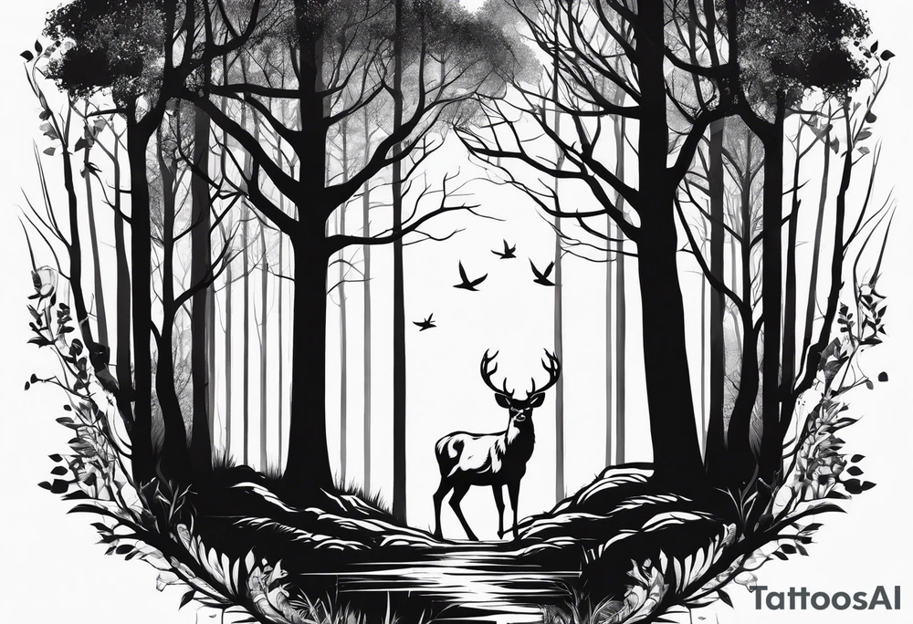 tree stand and a deer in front tattoo idea