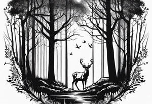 tree stand and a deer in front tattoo idea