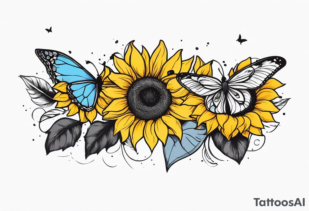 Arm sleeve with sunflowers and butterflies tattoo idea