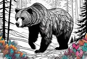 grizzly bear mountain forest tattoo idea
