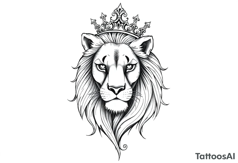 Female lion with crown tattoo idea