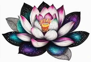 Vibrant colorful lotus flower at night time tattoo idea