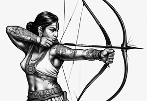 indian archer aiming realism tattoo idea