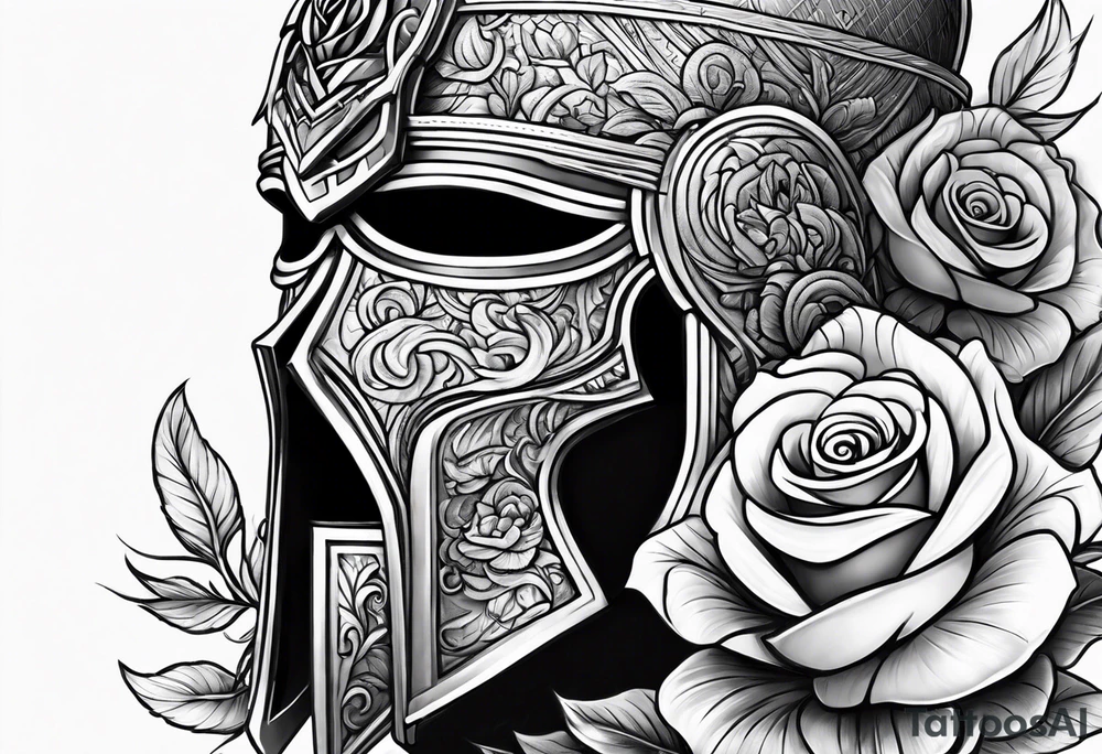 Temple helmet with roses tattoo idea