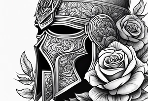 Temple helmet with roses tattoo idea