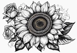 Sunflower and roses with the name Arianna in red scrip letters and “you are my sunshine” tattoo idea