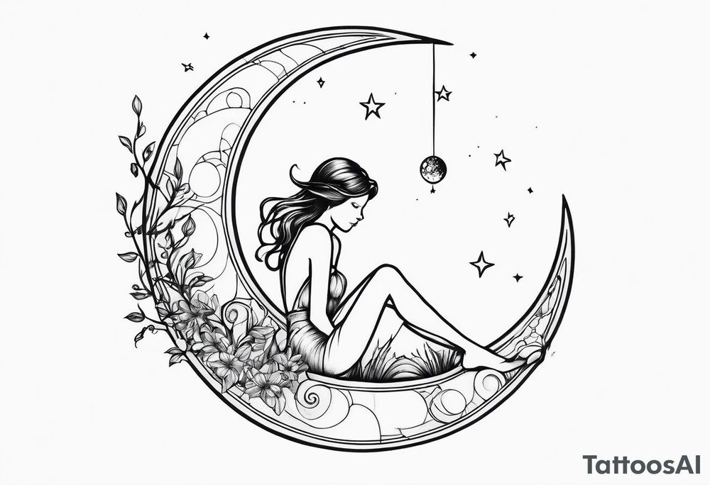 fairy sitting on moon tattoo idea