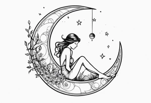 fairy sitting on moon tattoo idea