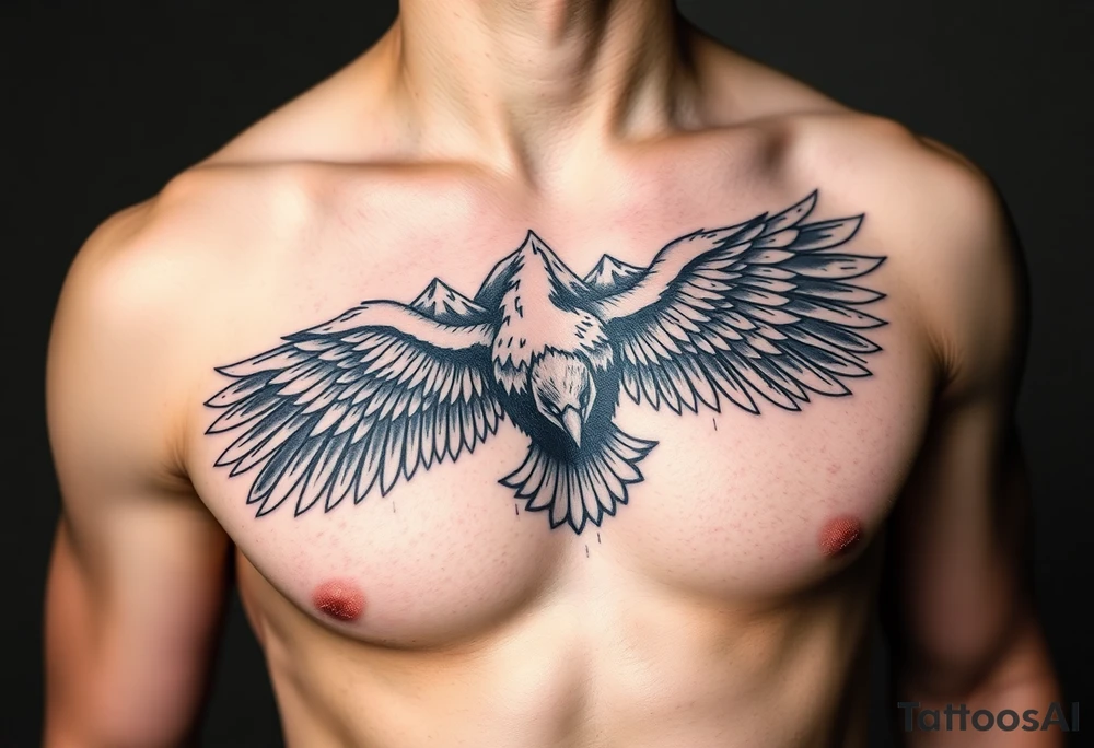 majestic eagle spreading wings against mountain peaks tattoo idea