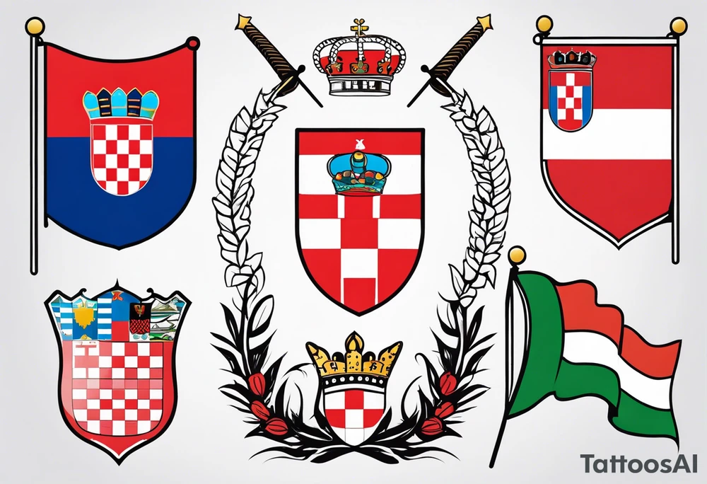 flags of croatia, serbia, slovenia tattoo idea